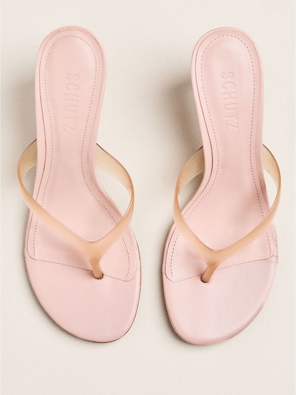 SCHUTZ Blush Pink Leather Thong Sandals with Nude Strap